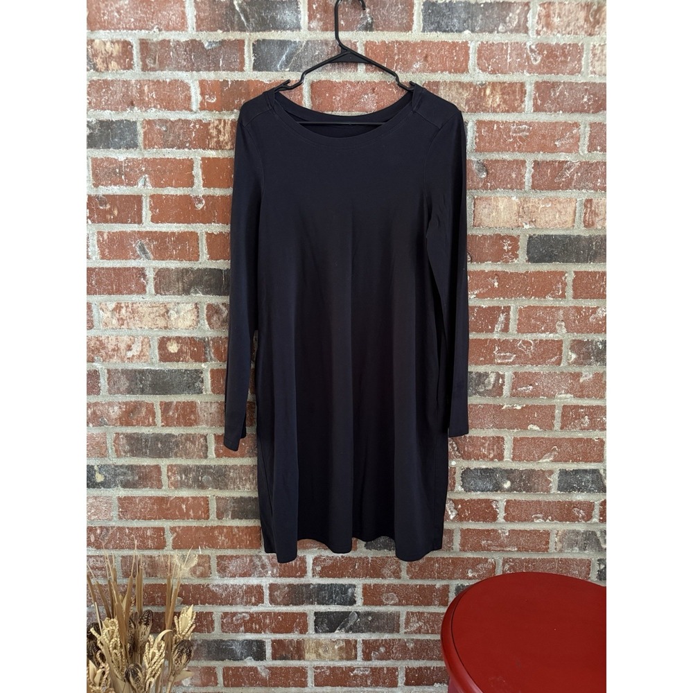 Pact Organic Cotton Blend T Shirt Dress Women's Blue Long Sleeve Pockets Sz L